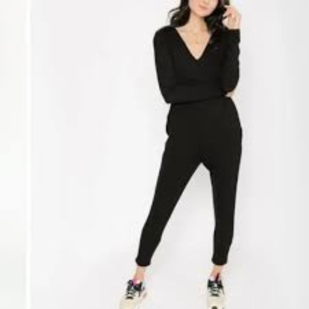 Smash+Tess Romper Long Sleeve Black Elevate Happy Hour Jumpsuit Pockets Small